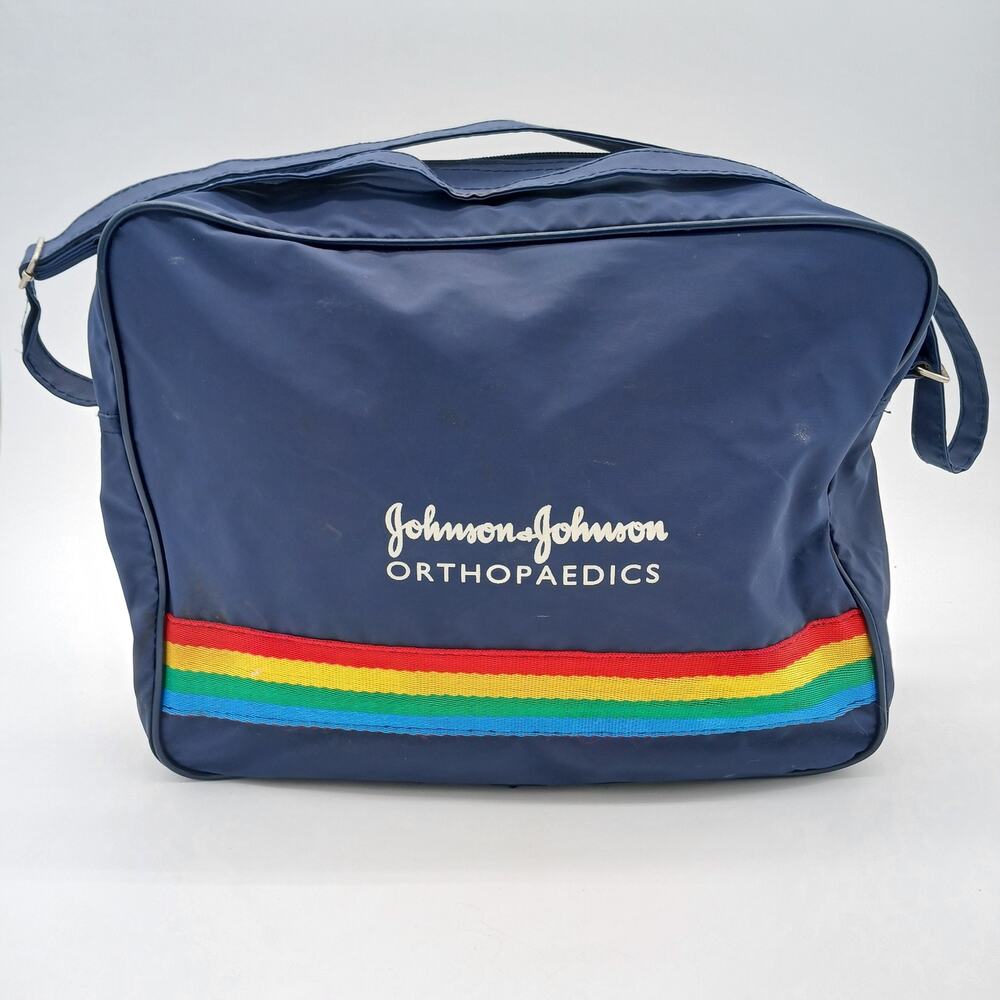Vtg Johnson & Johnson Orthopaedic Adjustable Duffle Bag Blue, Rainbow 1990's